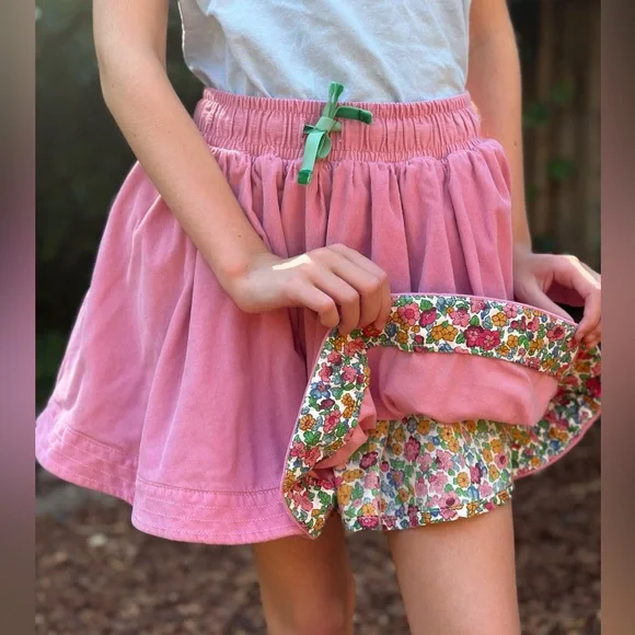 Mini Boden Pink Corduroy Skirt with Floral liner - Picture 2 of 7